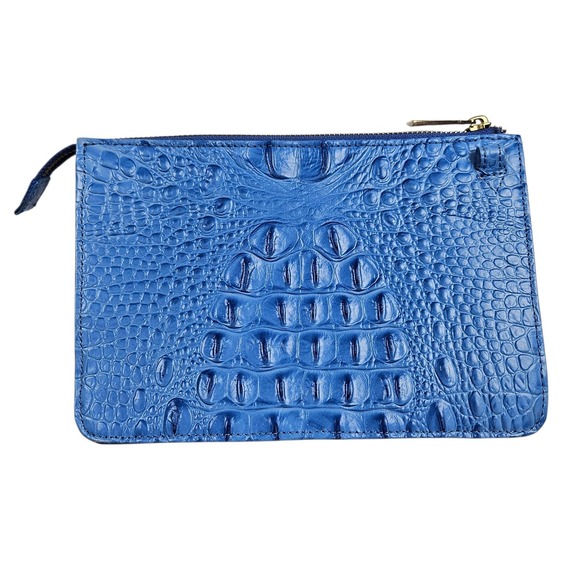 Brahmin Blue Vibrant Azure Melbourne Clutch Wristlet Crocodile Embossed Leather - Picture 8 of 16